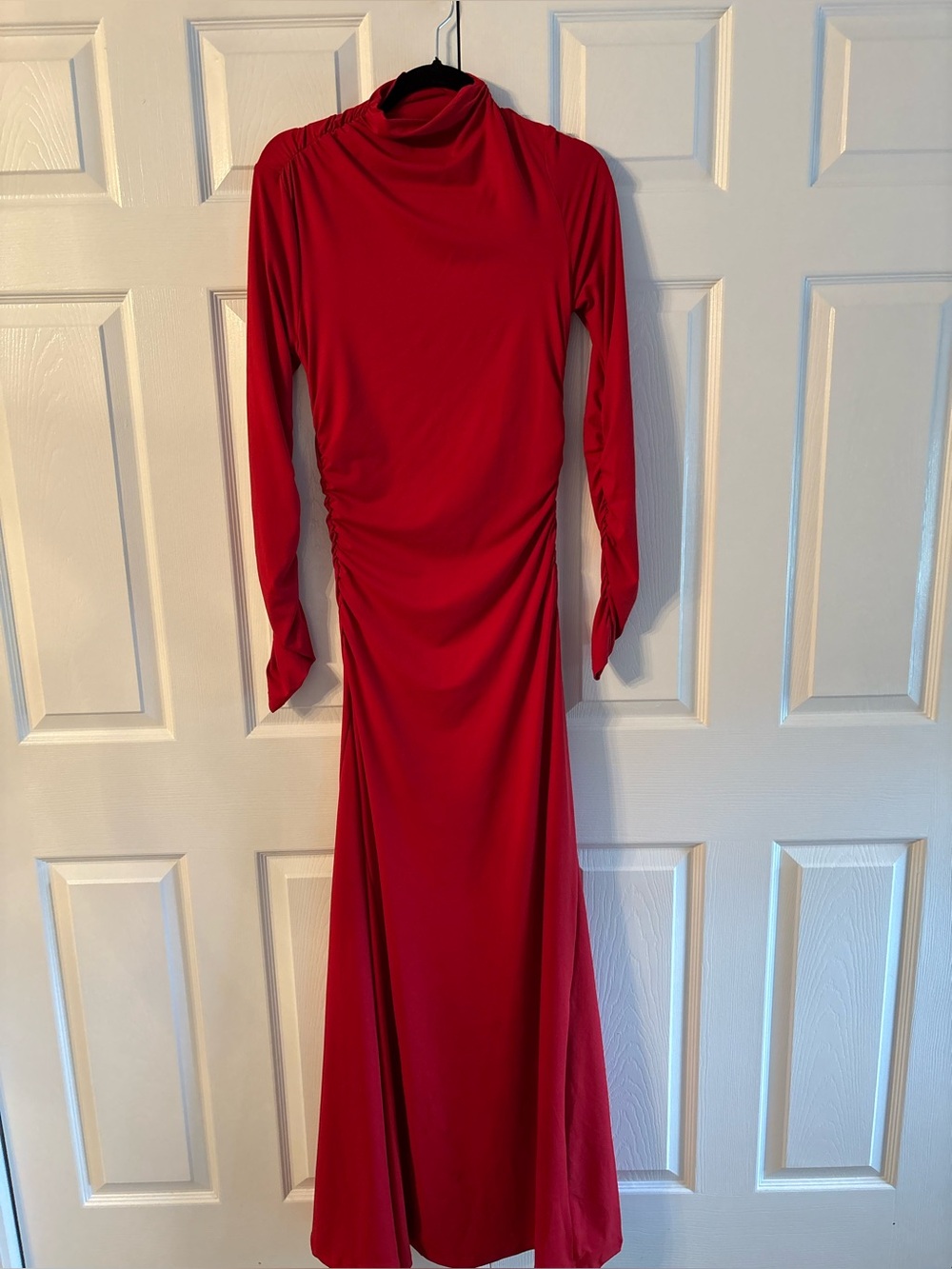 SHEIN Red Long-Sleeve Ruched Maxi Dress